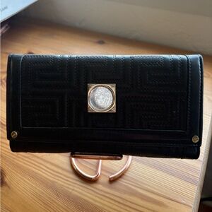 EUC Versace trifold long black leather wallet with COA